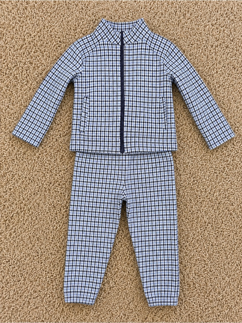Janie and Jack Blue and Navy Plaid Kids Pajama Set - Zip Jacket & Jogger Pants
